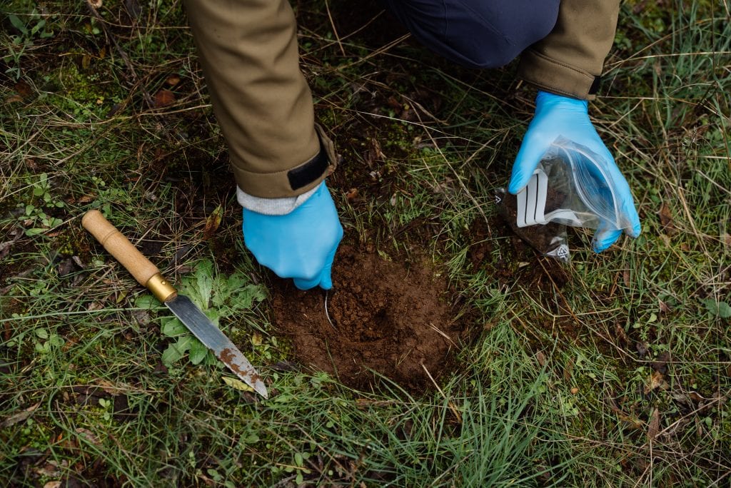 Iván recolhendo amostras de solo